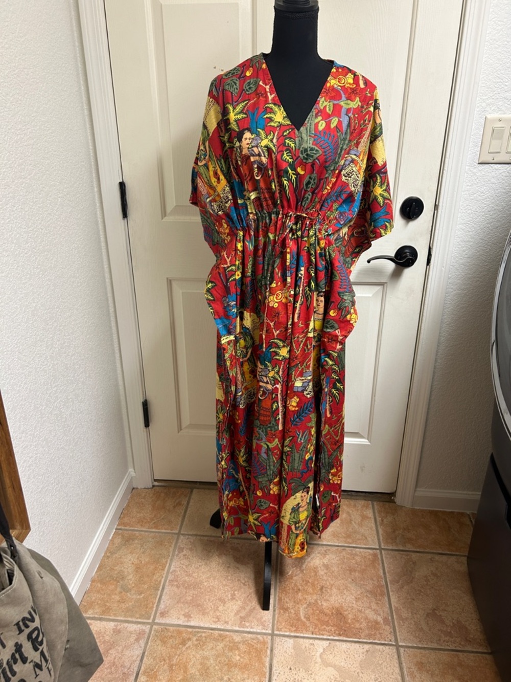 AMRANIS Frida Kahlo print cotton caftan dress, lounging attire, One size